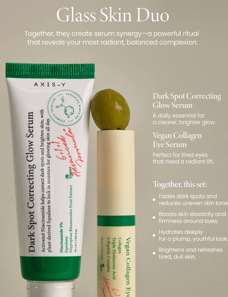 Komplekts ādas kopšanai AXIS-Y Glass Skin Duo Set Glow Serum+Eye Serum