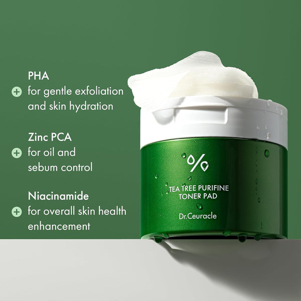 Ar toniku piesūcināti un tējas koku bagātināti spilventiņi problemātiskai ādai Dr. Ceuracle Tea Tree Purifine Toner Pad