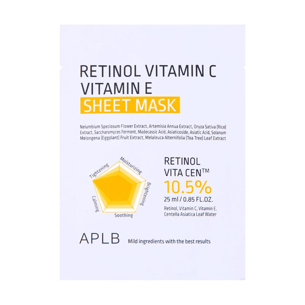 Izgaismojoša sejas maska ar retinolu un vitamīniem APLB Retinol Vitamin C Vitamin E Sheet Mask
