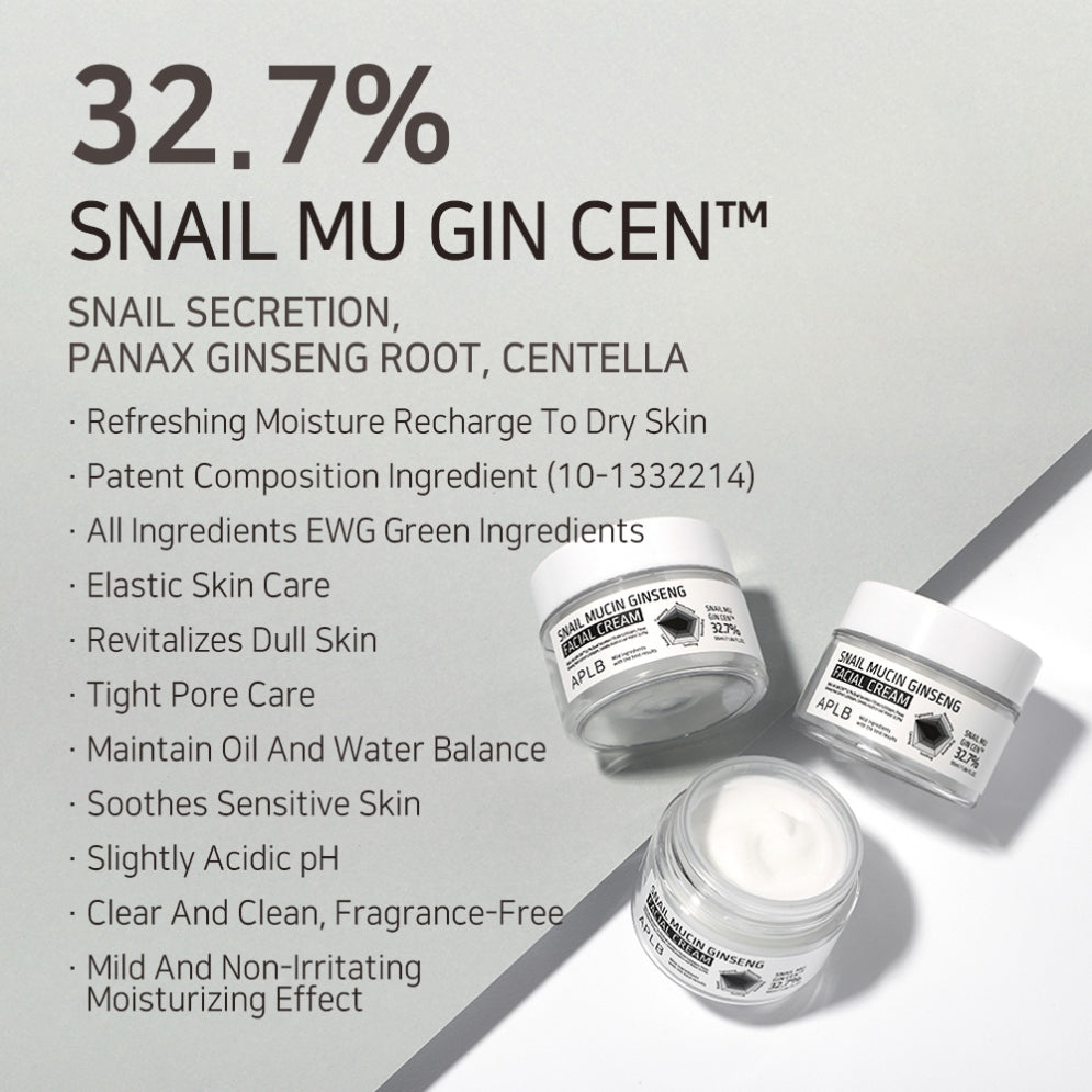 Sejas krēms ar gliemežu mucīnu APLB Snail Mucin Ginseng Facial Cream