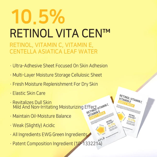 Izgaismojoša sejas maska ar retinolu un vitamīniem APLB Retinol Vitamin C Vitamin E Sheet Mask