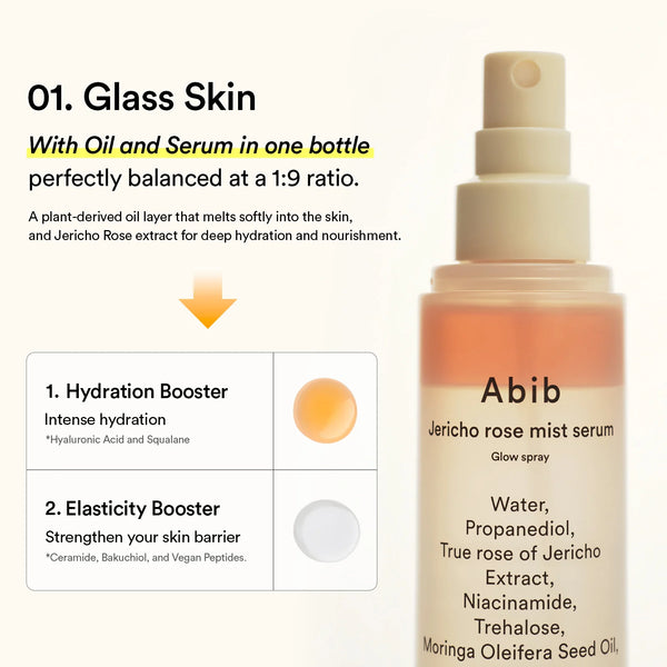 Divfāžu sejas mists Abib Jericho Rose Mist Serum Glow Spray
