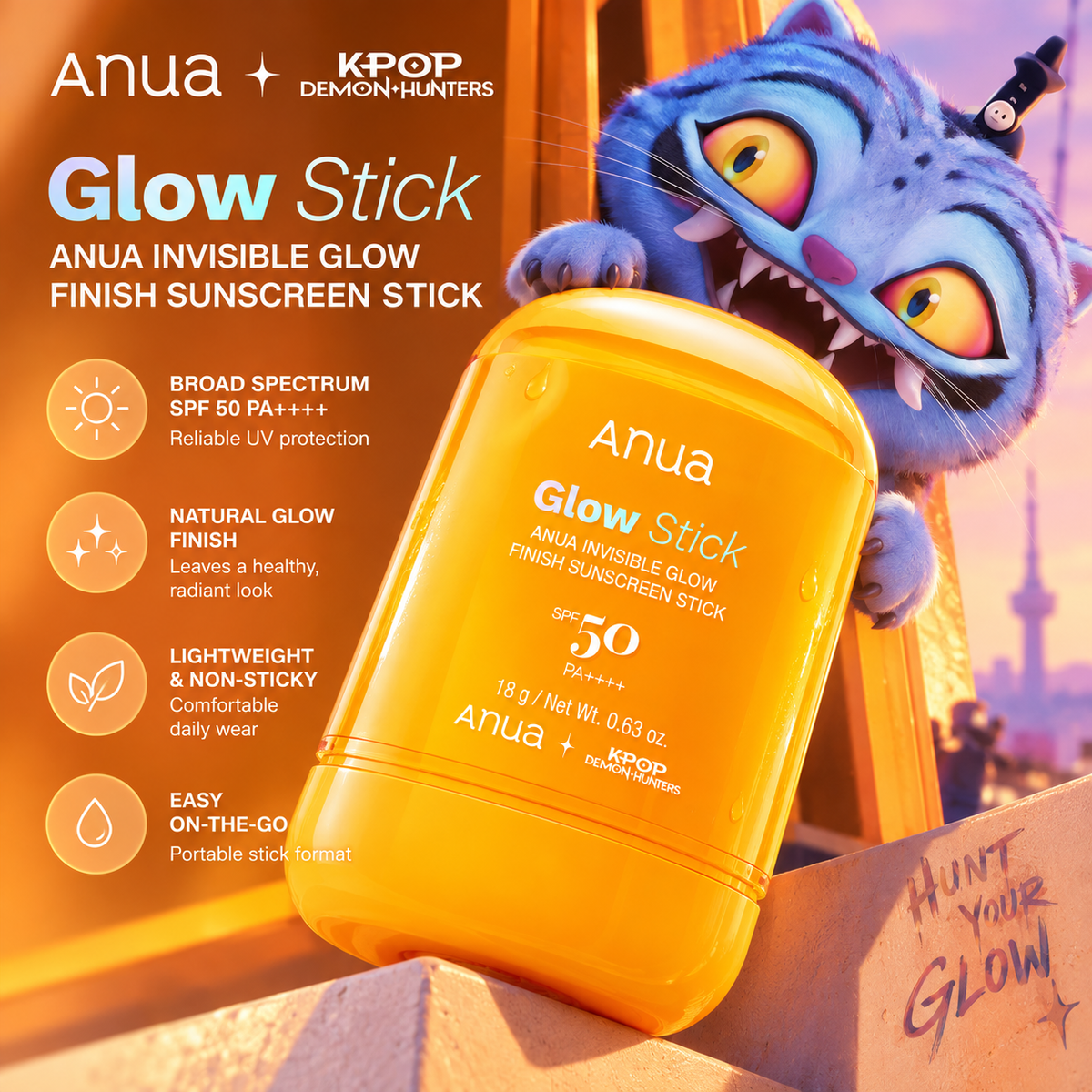 Солнцезащитный стик Anua K-Pop Demon Hunters Invisible Glow Finish Sunscreen Stick