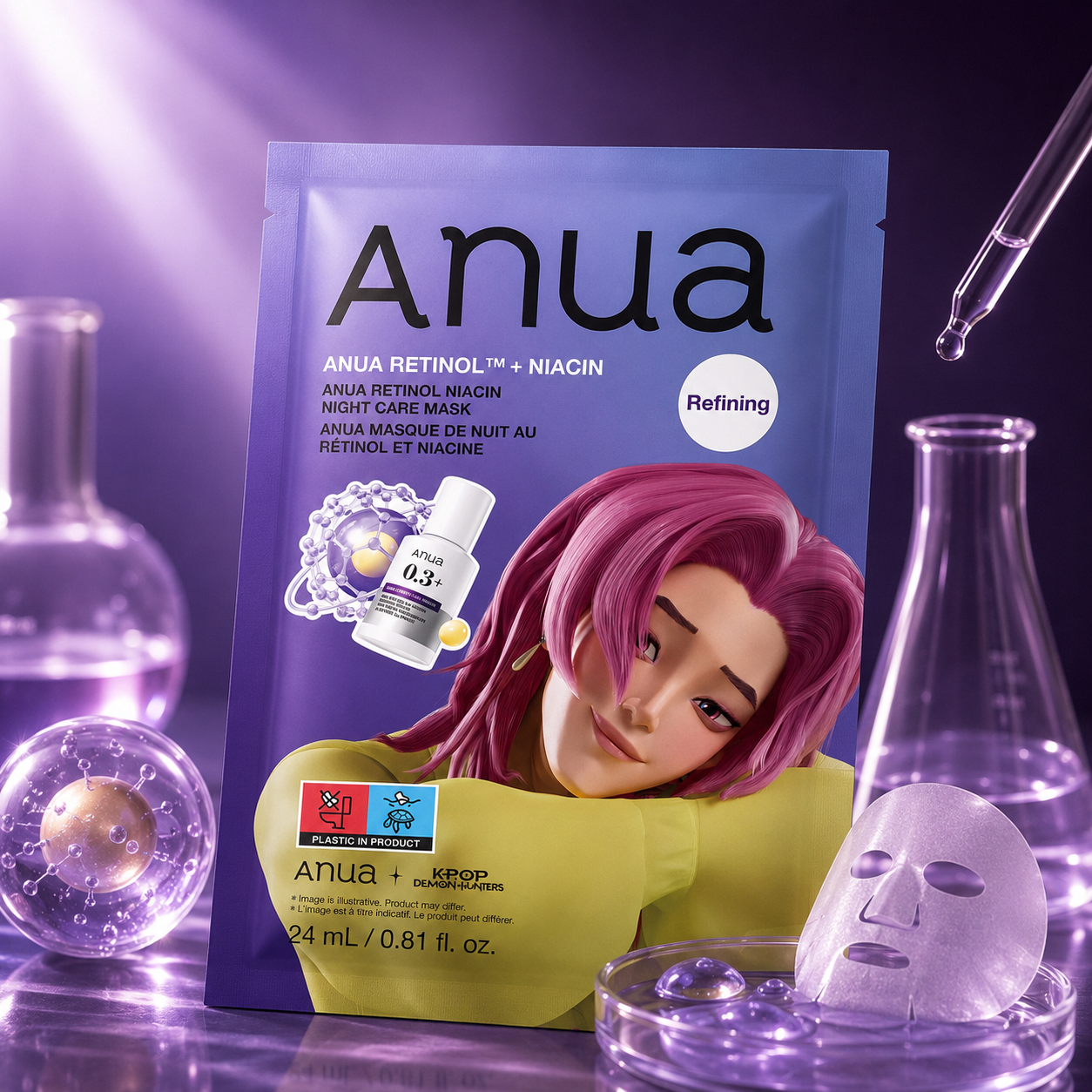 Маска для лица с ретинолом Anua Kpop Demon Hunters Retinol Niacin Night Care Mask