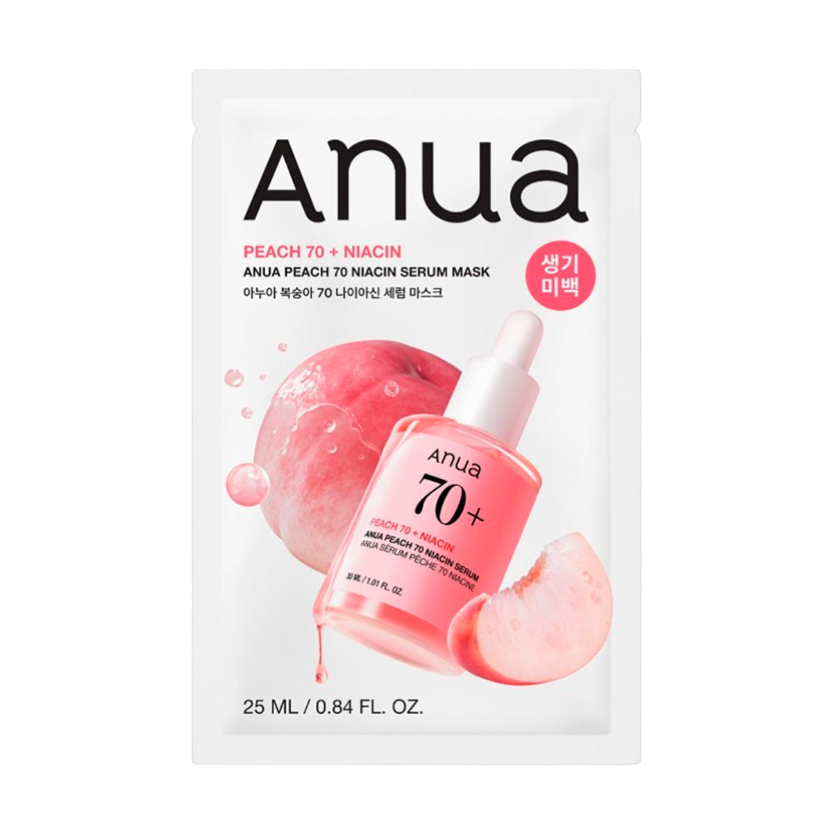 Auduma maska ar persiku ekstraktu un niacinamīdu Anua Peach 70 Niacin Serum Mask