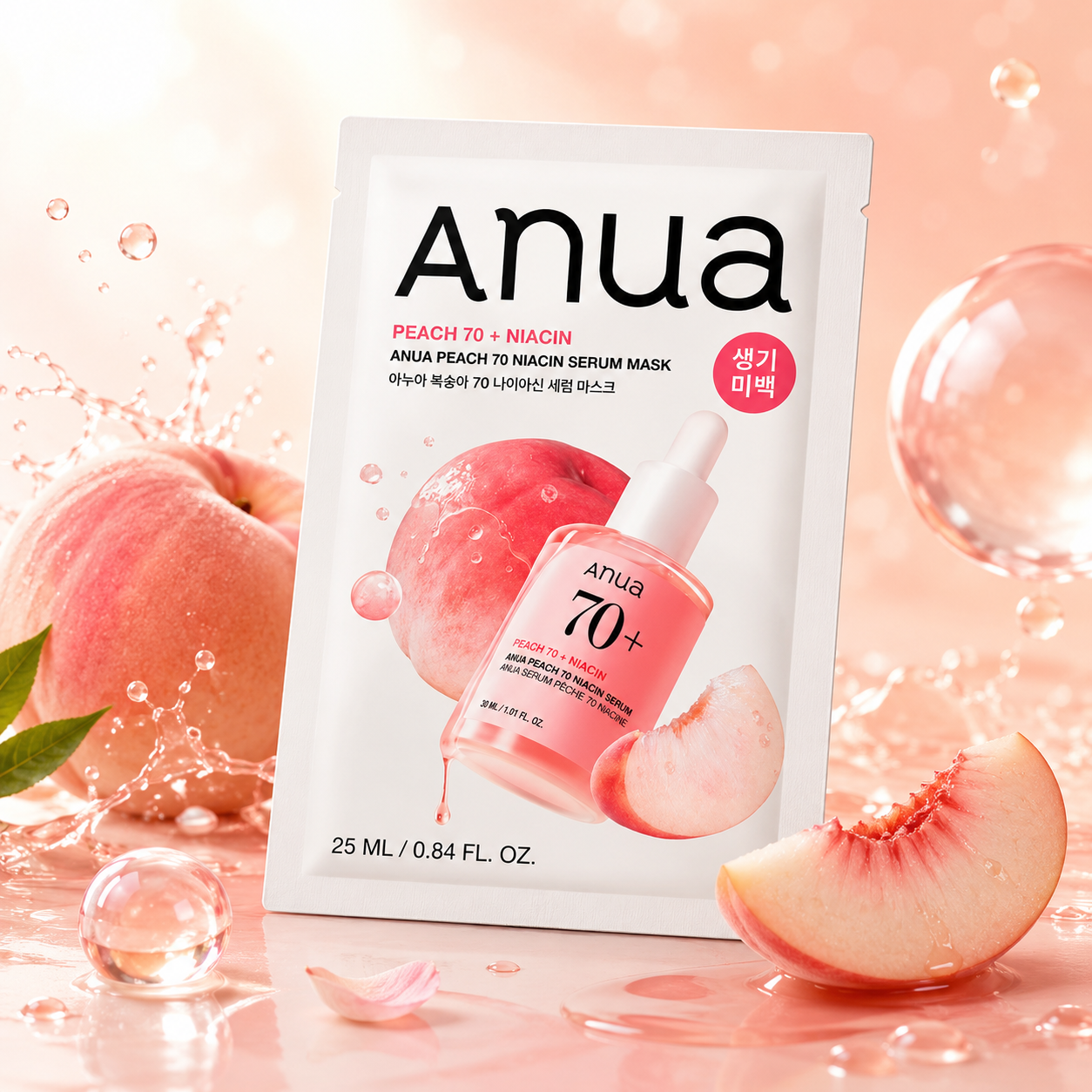 Auduma maska ar persiku ekstraktu un niacinamīdu Anua Peach 70 Niacin Serum Mask