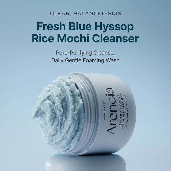 Attīrošs līdzeklis ar māliem un izopa ekstraktu Arencia Fresh Blue Hyssop Rice Mochi Cleanser