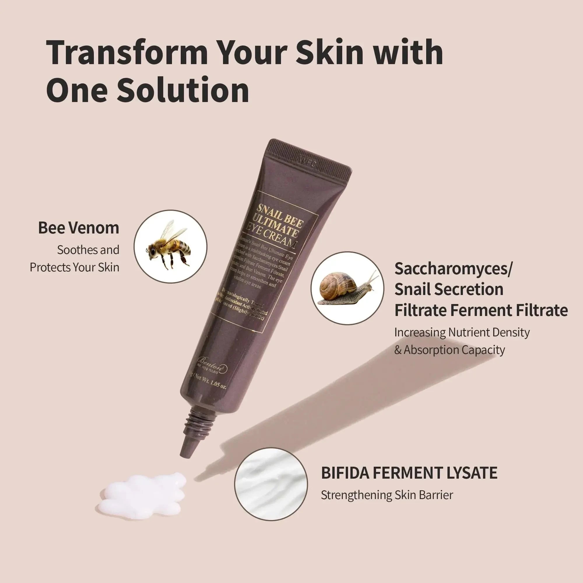 Krēms ādai ap acīm ar gliemežu mucīnu un bišu indi Benton Snail Bee Ultimate Eye Cream