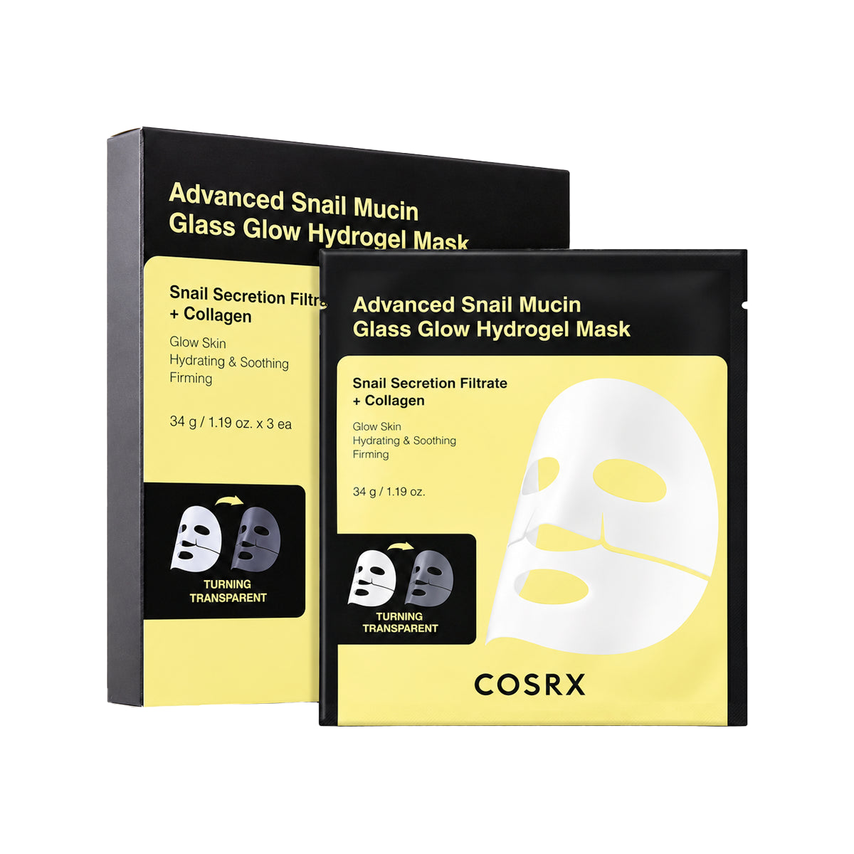 Hidrogēla maska ar gliemežu mucīnu Cosrx Advanced Snail Mucin Glass Glow Hydrogel Mask