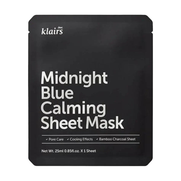 Nomierinoša auduma maska ar atvēsinošu efektu Dear Klairs Midnight Blue Calming Sheet Mask