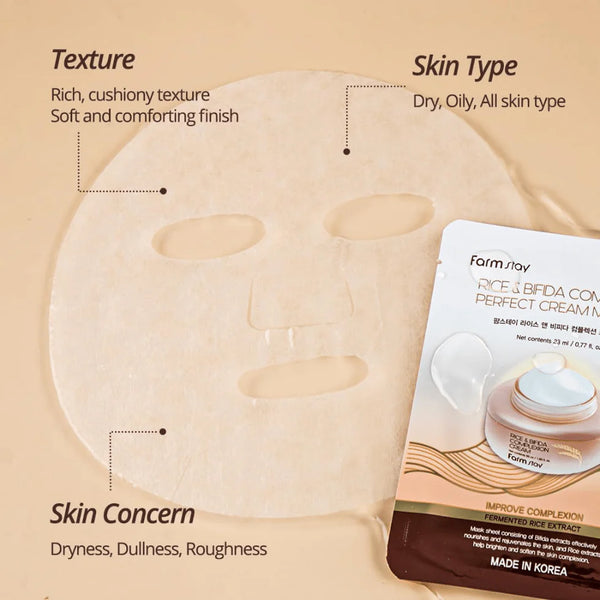 Восстанавливающая тканевая маска FARMSTAY Rice & Bifida Complexion Cream Mask