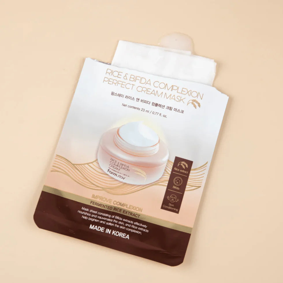 Atjaunojoša auduma maska FARMSTAY Rice & Bifida Complexion Cream Mask
