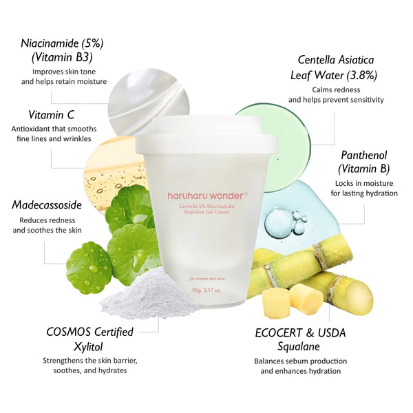 Gaisīgs gelveida krēms ar centellu un niacinamīdu Haruharu Wonder Centella 5% Niacinamide Radiance Gel Cream