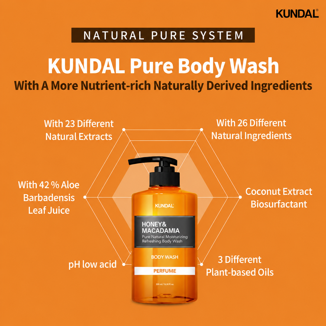 Dušas želeja Kundal Honey & Macadamia Pure Body Wash Amber Vanilla