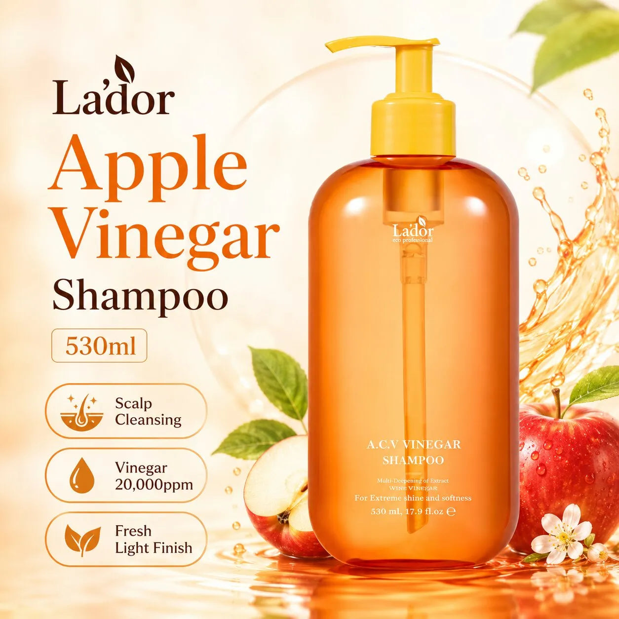 Šampūns ar ābolu etiķi spīduma piešķiršanai matiem Lador ACV Vinegar Shampoo