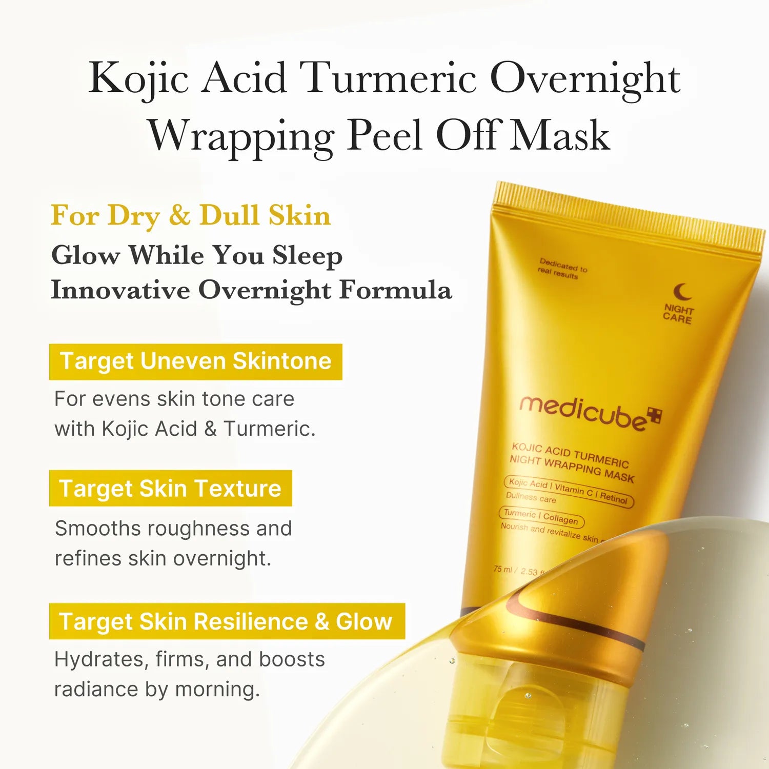 Nakts sejas maska ar kojskābi Medicube Kojic Acid Turmeric Night Wrapping Mask