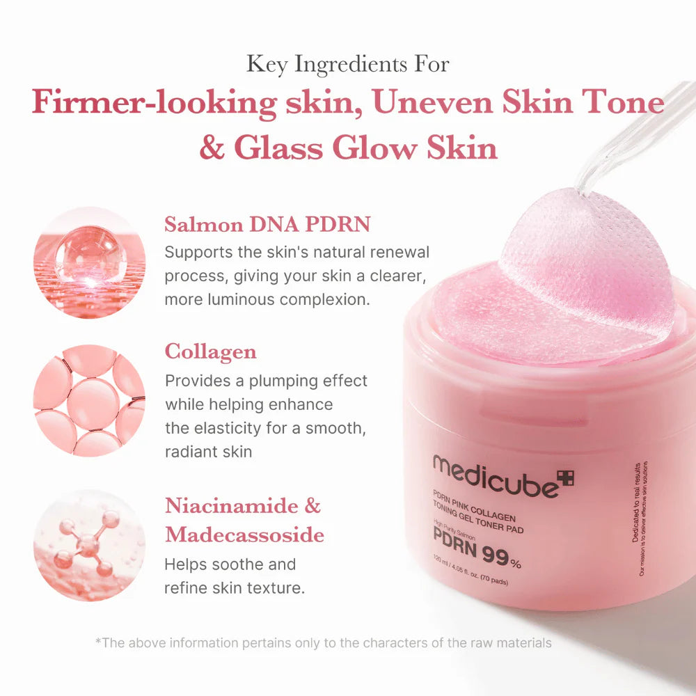 Gēla tonera spilventiņi Medicube PDRN Pink Collagen Toning Gel Toner Pad
