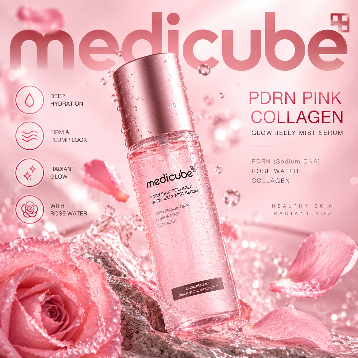 Divfāžu sejas mists-serums Medicube PDRN Pink Collagen Glow Jelly Mist Serum