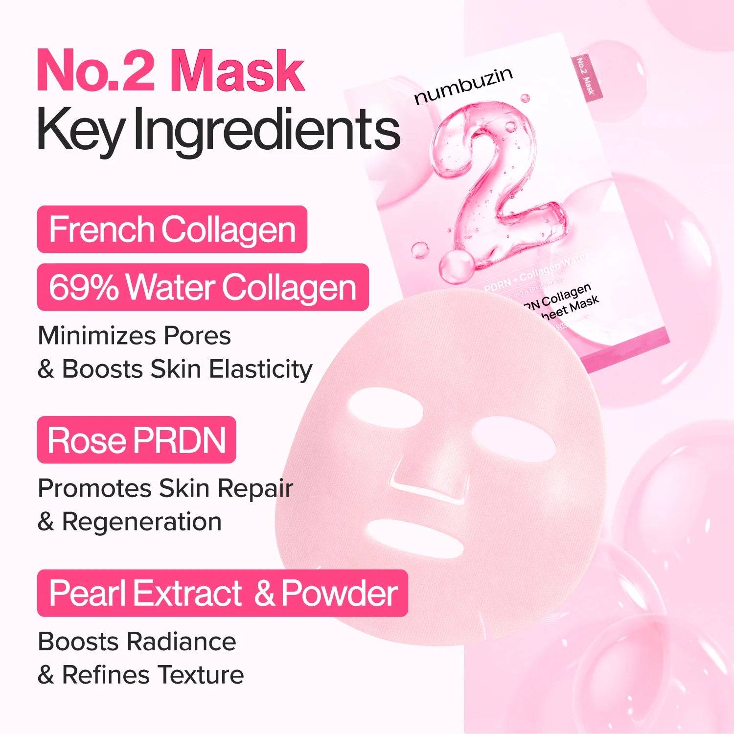 Sejas maska ar PDRN un kolagēnu Numbuzin No.2 Rose PDRN Collagen Plumping Sheet Mask