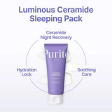 Nomierinoša nakts maska sejai ar Āzijas centellu Purito Luminous Ceramide Sleeping Pack