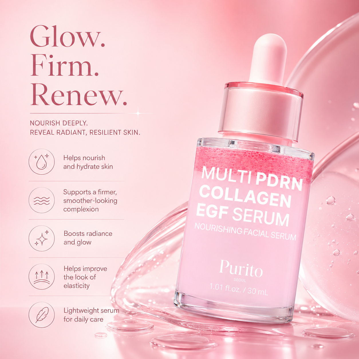 Barojošs sejas serums Purito Seoul Multi PDRN Collagen EGF Serum