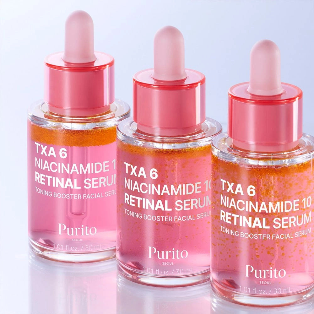 Trīs pudelītes Serums pret pigmentāciju Purito Seoul TXA 6 Niacinamide 10 Retinal Serum