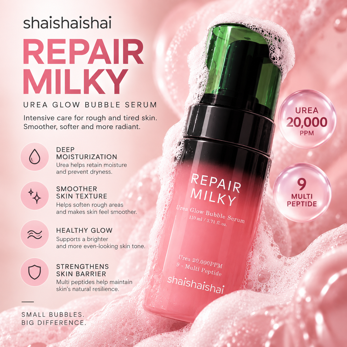 Пузырьковая сыворотка с мочевиной Shaishaishai Repair Milky Urea Glow Bubble Serum