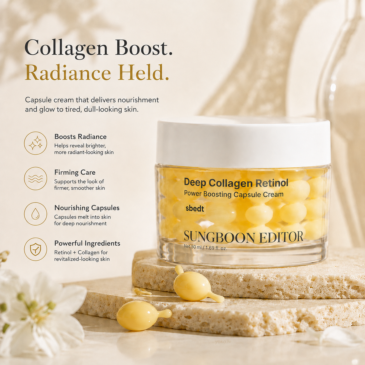 Kapsulu sejas krēms Sungboon Editor Deep Collagen Retinol Power Boosting Capsule Cream