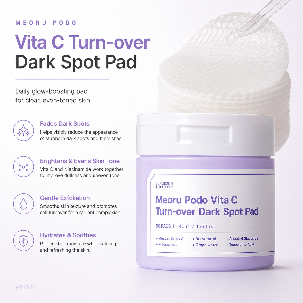 Tonera spilventiņi Sungboon Editor Meoru Podo Vita C Turn-Over Dark Spot Pad