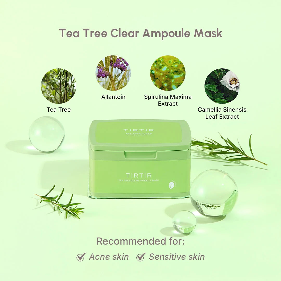 Nomierinošu sejas masku komplekts TIRTIR Tea Tree Clear Ampoule Mask
