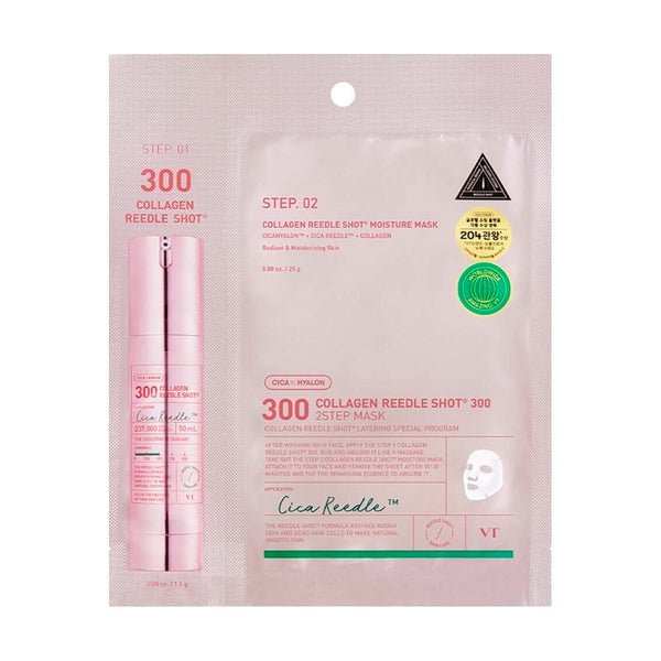 Kolagēna maska ar mikro adatām ādas gludumam un elastībai VT Cosmetics Collagen Reedle Shot 300 2Step Mask