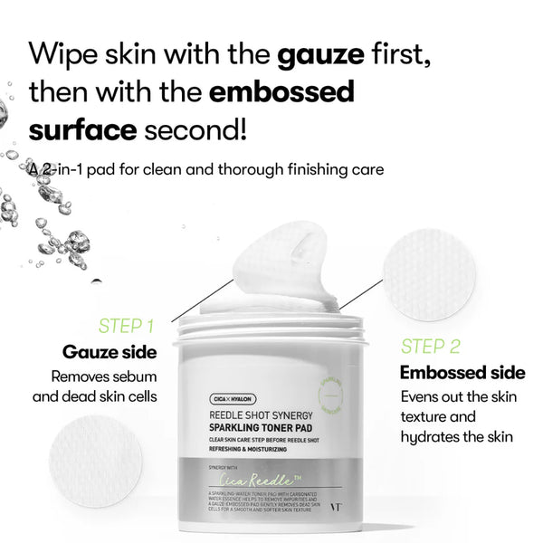 Ādu atjaunojoši spilventiņi ar gāzētu ūdeni VT Cosmetics Reedle Shot Synergy Sparkling Toner Pad