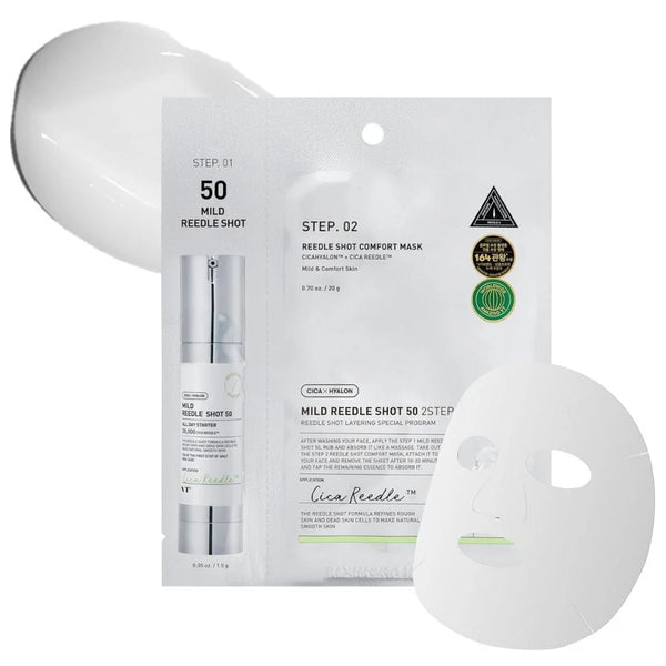 Maiga divu tekstūru maska ar mikroadatām VT Cosmetics Mild Reedle Shot 50 2 Step Mask
