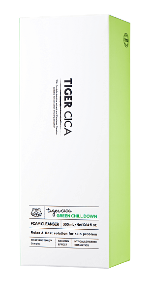 Nomierinošas sejas putas ar ekstraktu Gotu Kola It's Skin Tiger Cica Green Chill Down Foam Cleanser