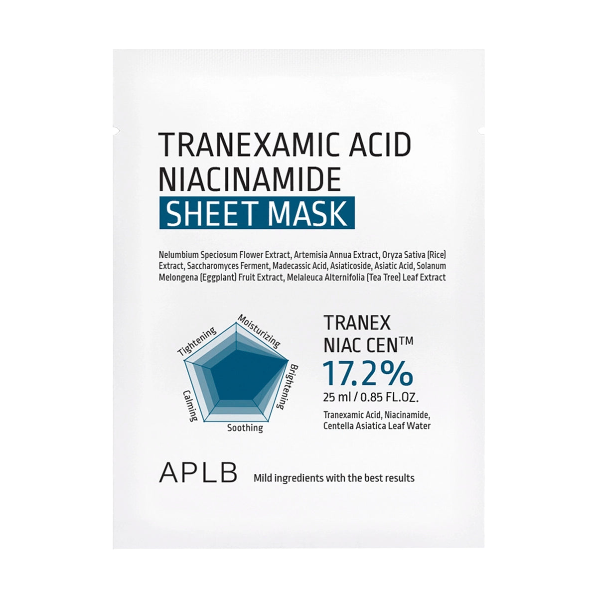Balinoša sejas maska ar niacinamīdu un centellu APLB Tranexamic Acid Niacinamide Sheet Mask
