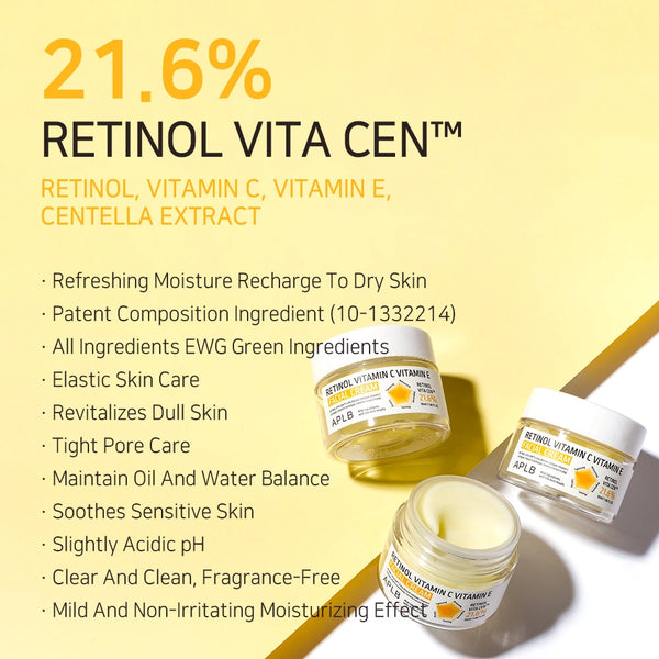 Mirdzumu piešķirošs sejas krēms APLB Retinol Vitamin C Vitamin E Facial Cream