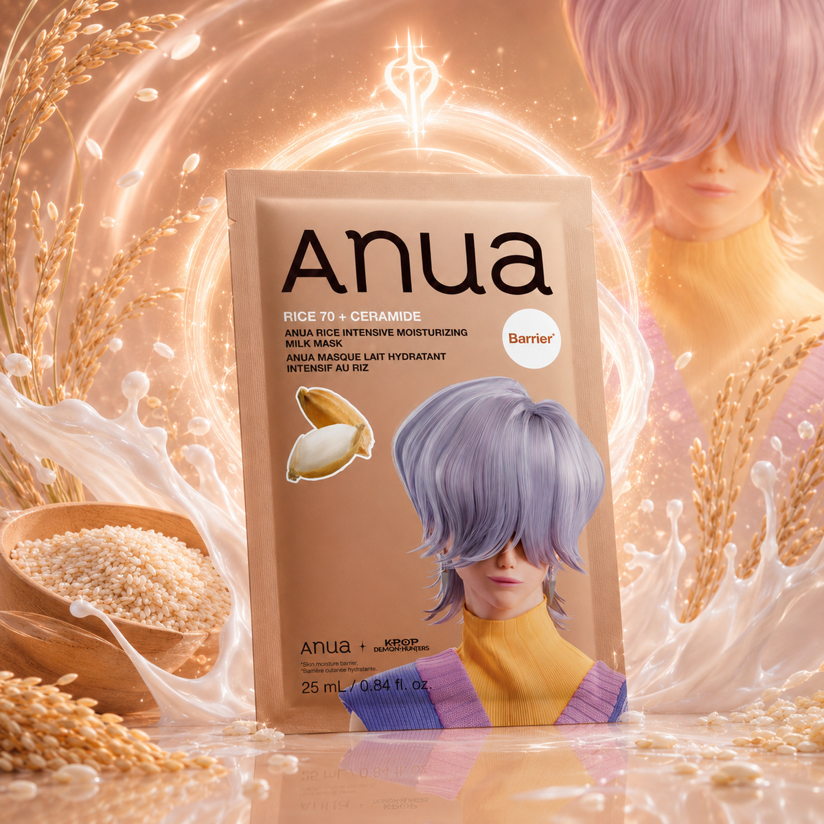 Barojoša maska Anua K-Pop Demon Hunters Rice 70 Intensive Moisturizing Milk Mask