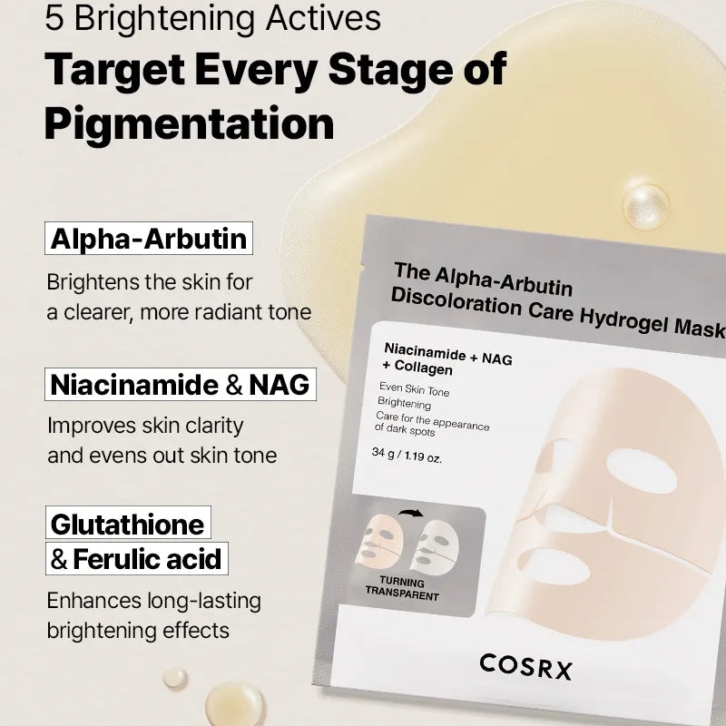 Izgaismojoša hidrogēla maska Cosrx The Alpha-Arbutin Discoloration Care Hydrogel Mask
