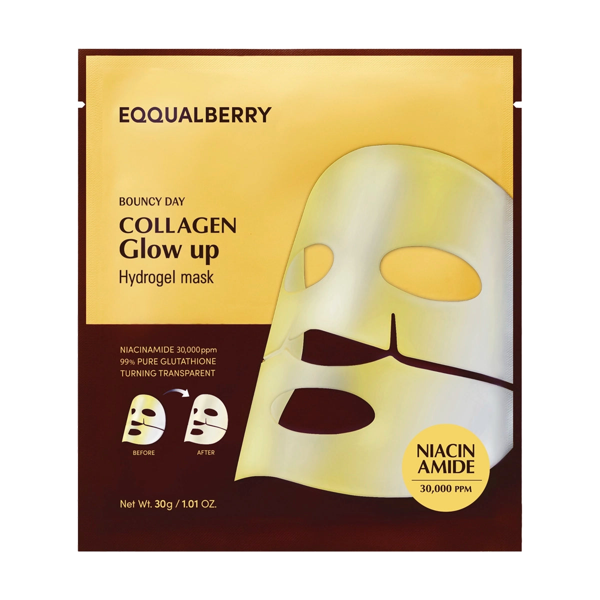 Kolagēna hidrogēla maska mirdzošai ādai EQQUALBERRY Collagen Glow Up Hydrogel Mask