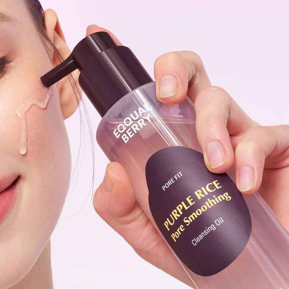 Очищающее гидрофильное масло для пор и гладкости кожи EQQUALBERRY Purple Rice Pore Smoothing Cleansing Oil