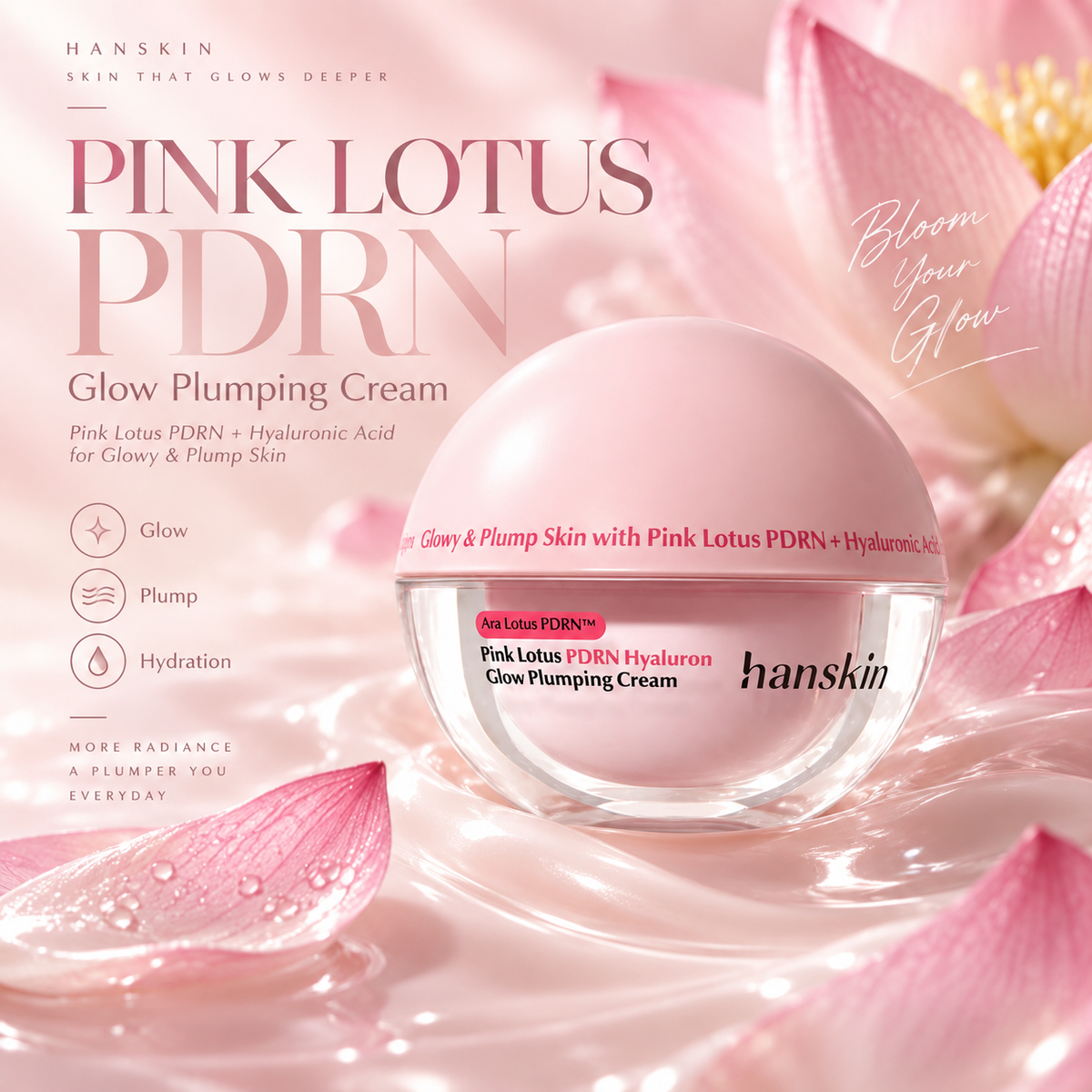 Mitrinošs sejas krēms Hanskin Pink Lotus PDRN Hyaluron Glow Plumping Cream