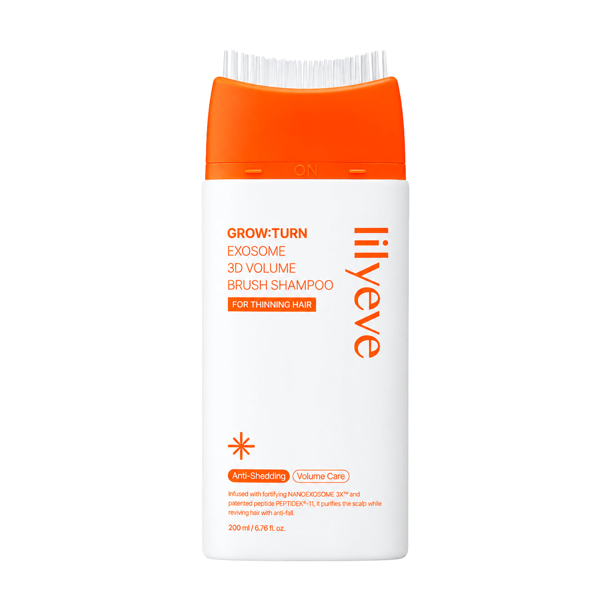 Šampūns ar masāžas birstīti Lilyeve Grow: Turn Exosome 3D Volume Brush Shampoo