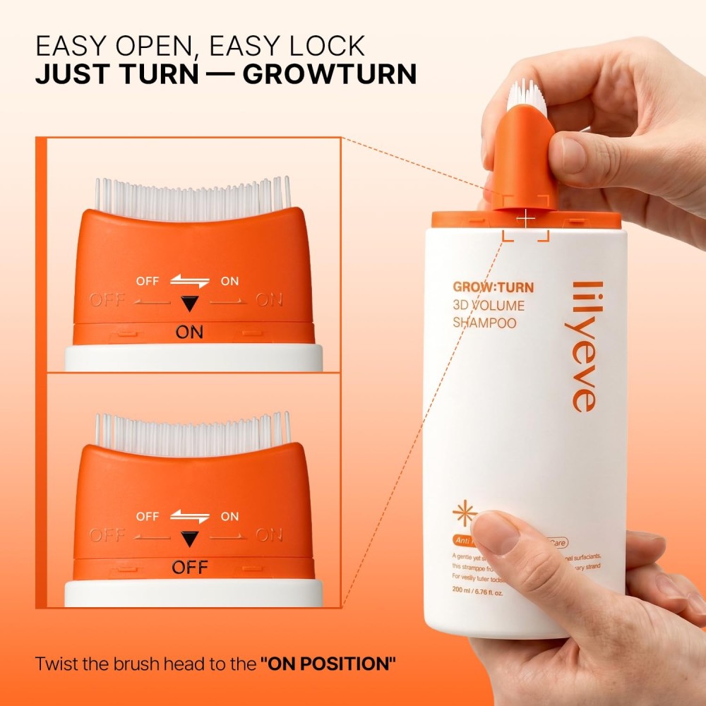 Šampūns ar masāžas birstīti Lilyeve Grow: Turn Exosome 3D Volume Brush Shampoo
