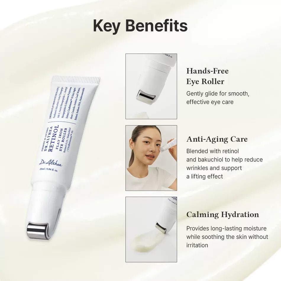 Masāžas acu krēms ar 0,1% retinolu Dr. Althea Retinol Flat Iron Eye Roller