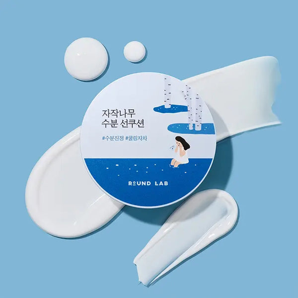 Saules aizsargkrēms-kušons ar bērzu sulu Round Lab Birch Juice Moisturizing Sun Cushion SPF50+ PA++++