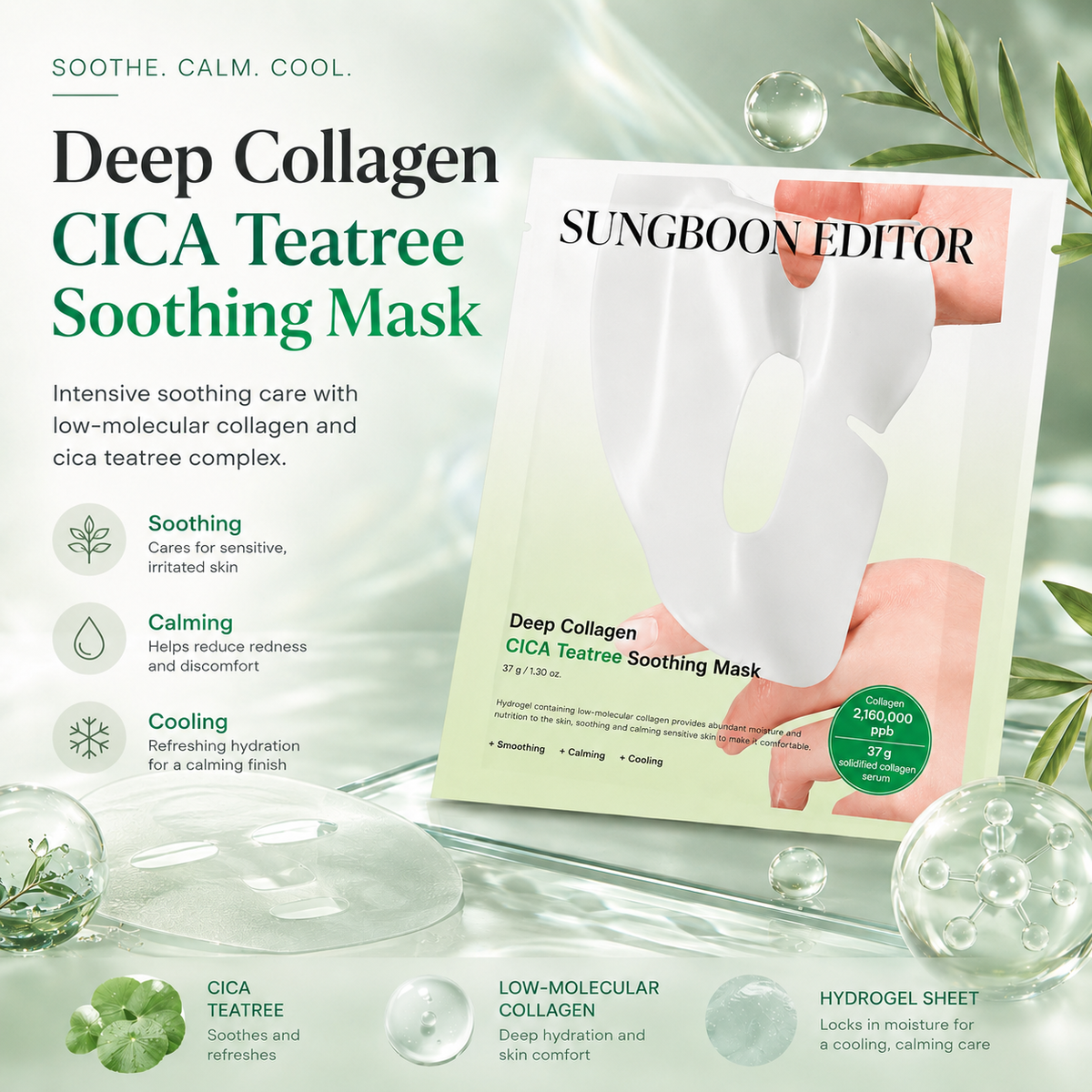 Nomierinoša sejas maska Sungboon Editor Deep Collagen Cica Teatree Soothing Mask