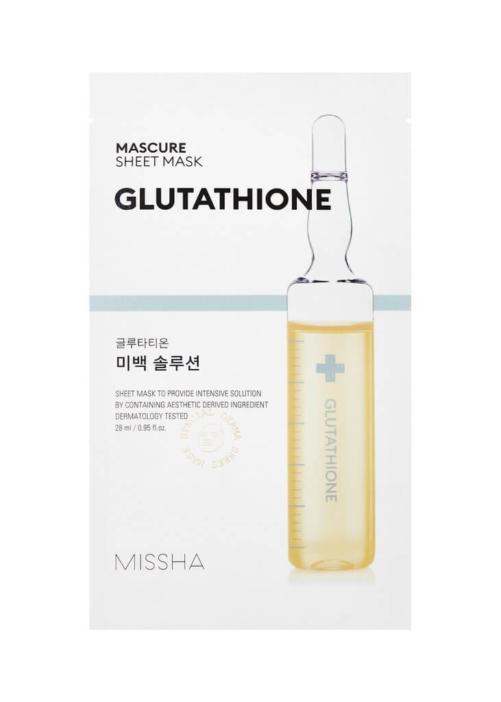 Spilgtinoša maska ar glutationu Missha Mascure Whitening Solution Sheet Mask Glutathione