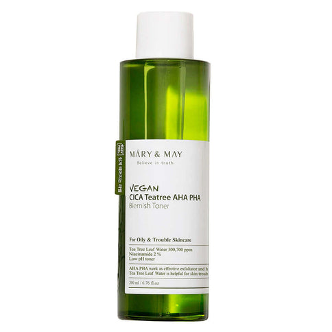 Nomierinošs toniks problemātiskais ādai Mary&May Vegan CICA Tea Tree AHA PHA Toner  MARY&MAY 200 ml.  